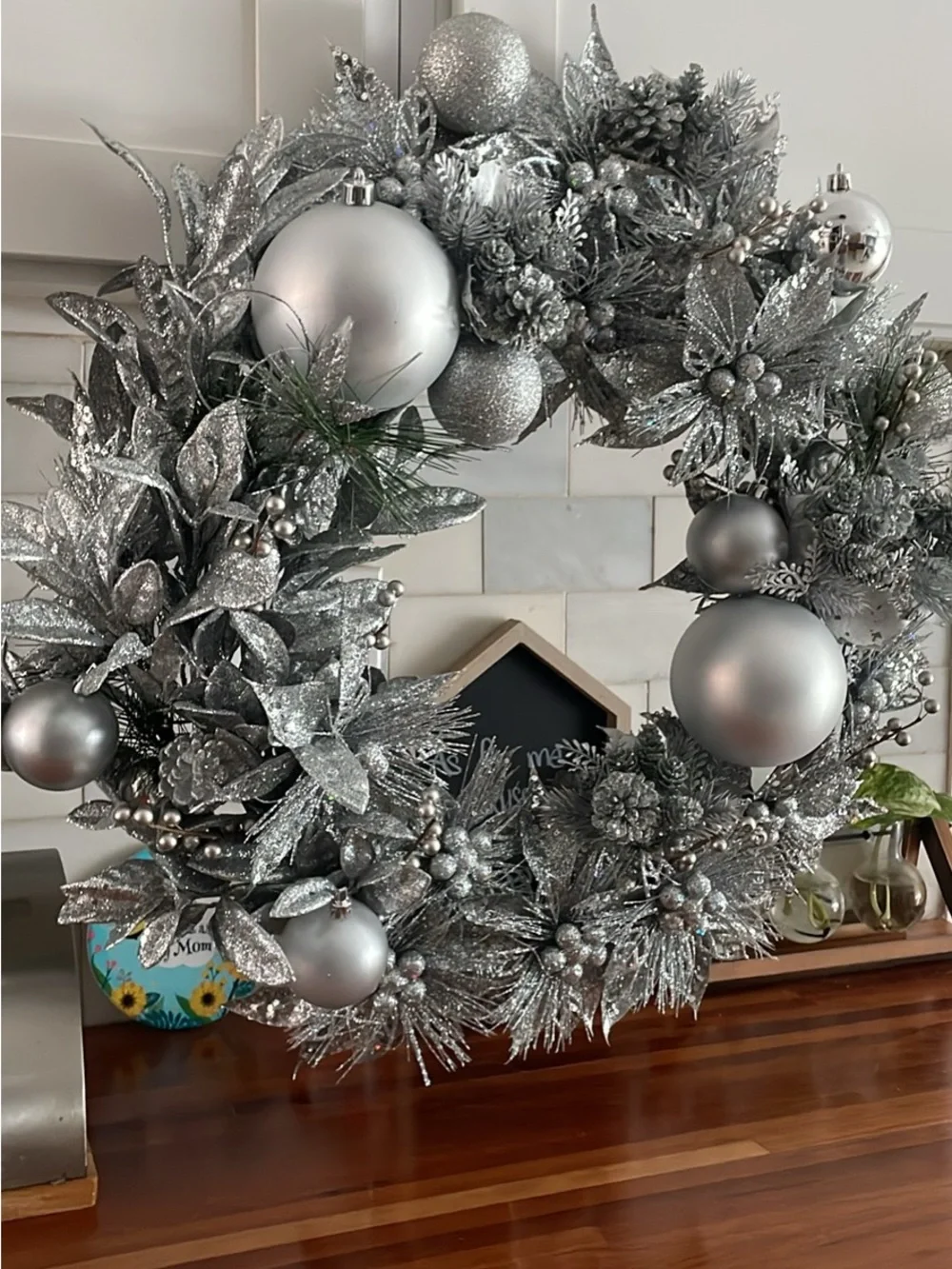 Silver Holiday Wreath - Elegant Shimmer Home Holiday Decor